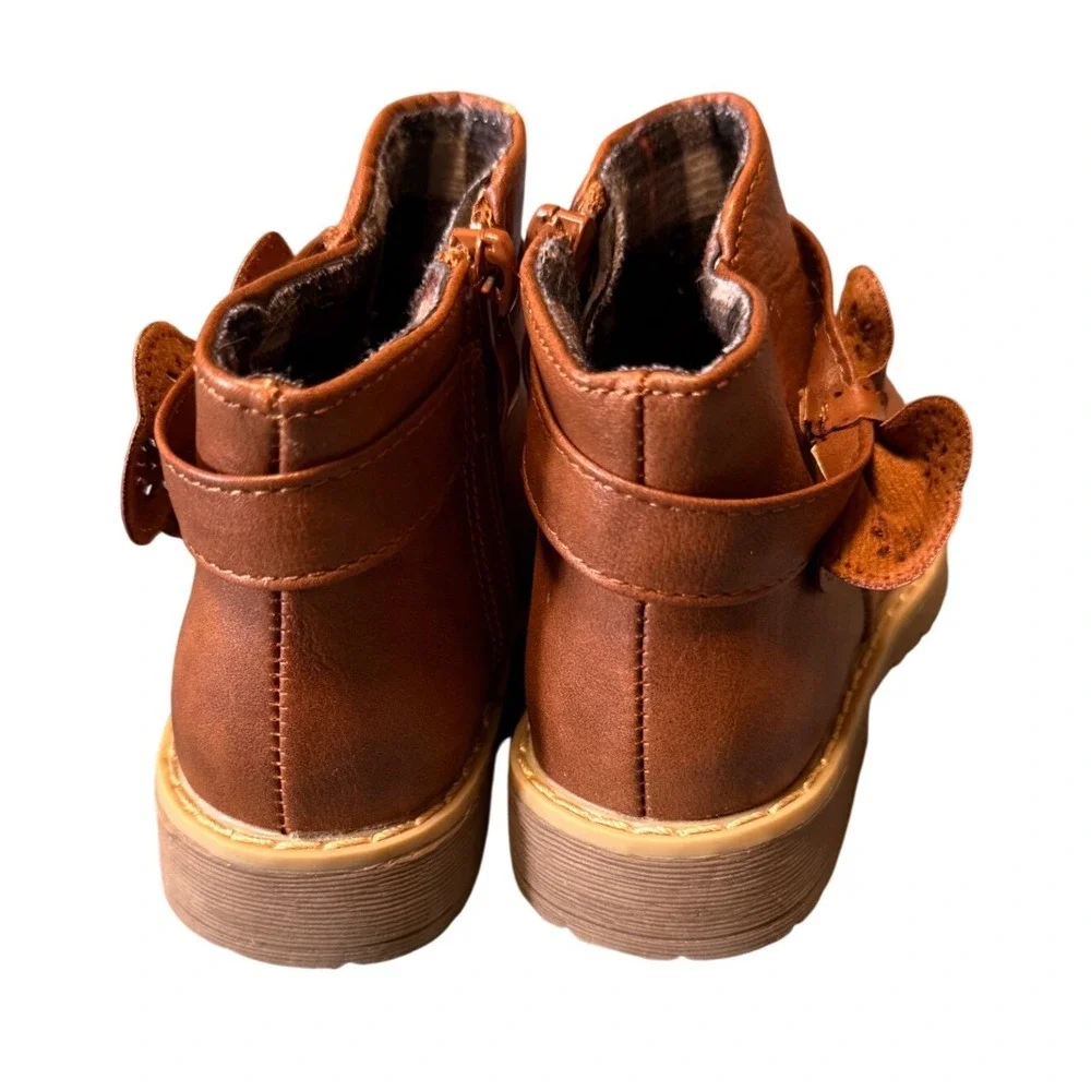 Bellanie Toddler Girls Brown Faux Leather Bow Ankle Boots Size 5 Zippered